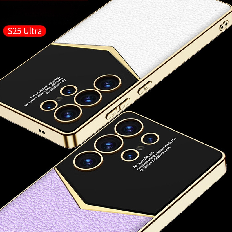 Sobib Samsung S25 Ultra telefoniümbrisele, galvaanilise kattega tavalise nahaga S24/23 Ultra Jazz kukkumiskindel kaitseümbris, ääriseülene