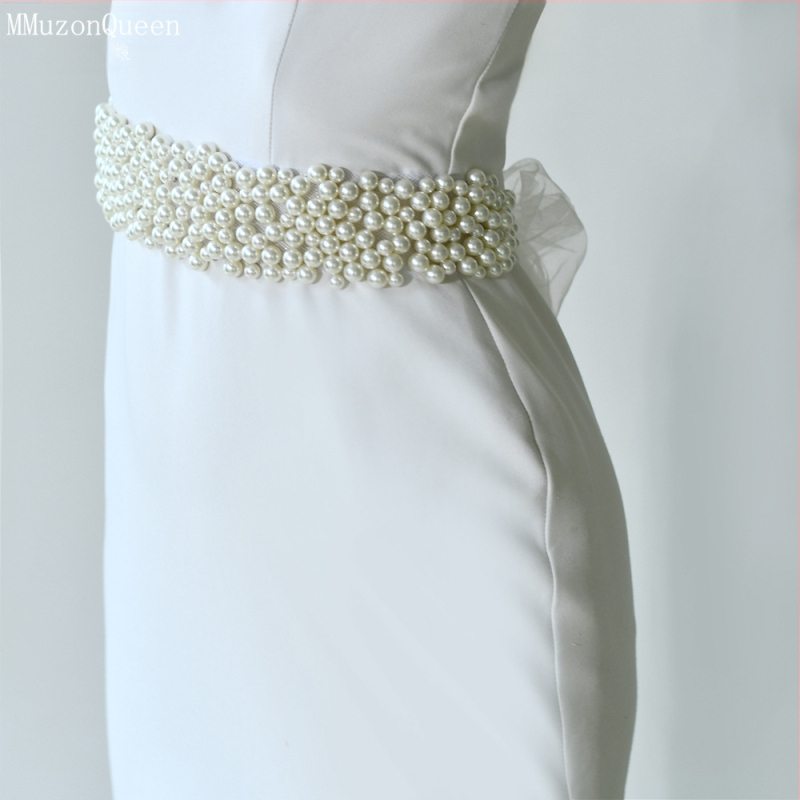 Manzhen moteriška perlų diržo madinga suknelė su dekoratyviniu nėrinių diržu, madinga suknelė su perlų juosmens grandinėle M122