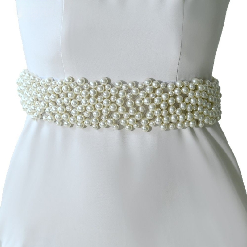 Manzhen moteriška perlų diržo madinga suknelė su dekoratyviniu nėrinių diržu, madinga suknelė su perlų juosmens grandinėle M122