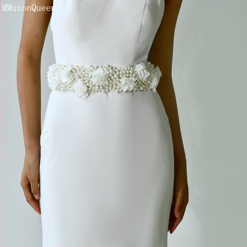 Manzhen moteriška perlų diržo madinga suknelė su dekoratyviniu nėrinių diržu, madinga suknelė su perlų juosmens grandinėle M122