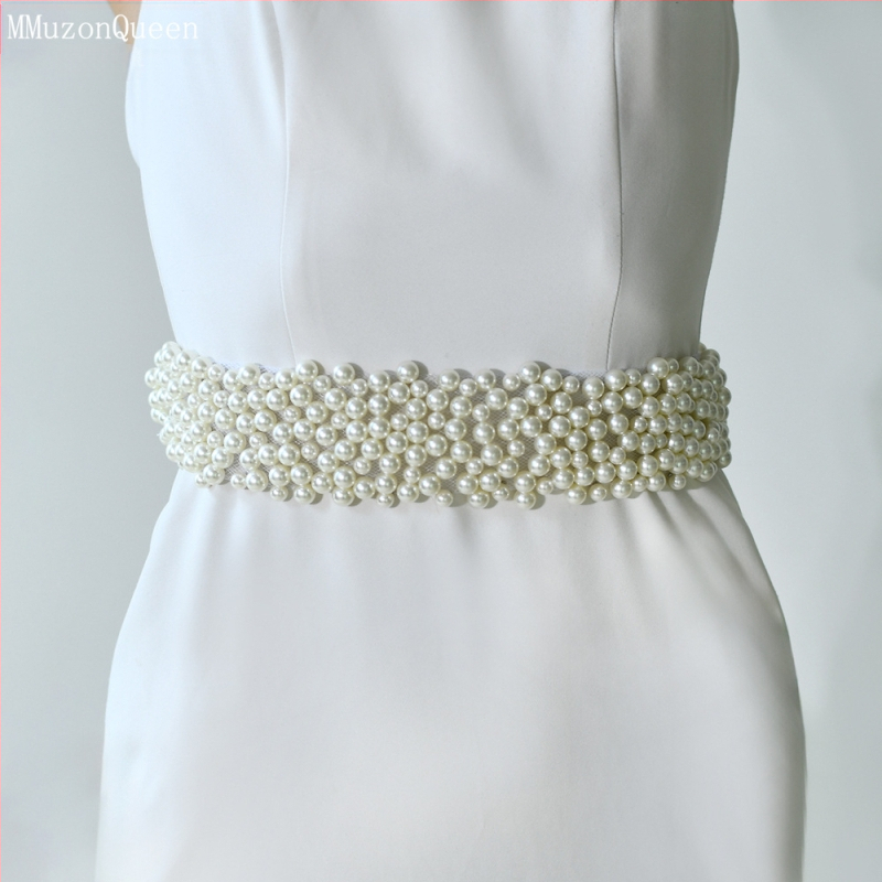 Manzhen moteriška perlų diržo madinga suknelė su dekoratyviniu nėrinių diržu, madinga suknelė su perlų juosmens grandinėle M122
