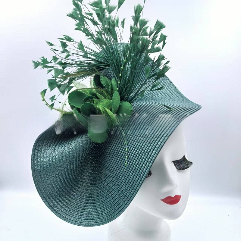„Amazon“ karšto pardavimo europietiškos ir amerikietiškos viršutinės skrybėlės, perdėtai gėlių plunksnų šiaudų skrybėlių temperamento įžymybių žirgų lenktynių festivalio nuotakos galvos juosta