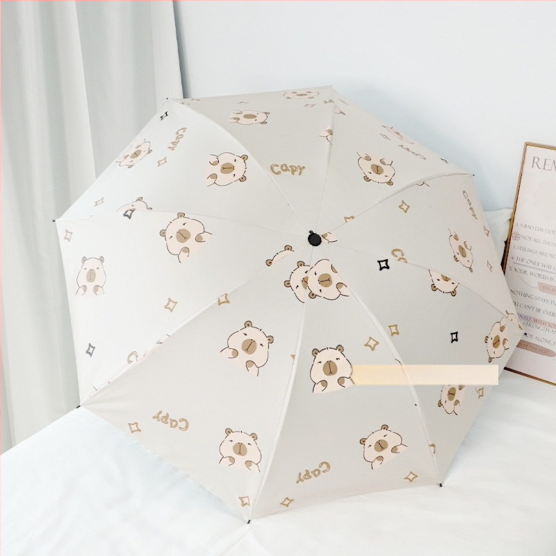 Automatinis „Capibala“ mielas skėtis moterims, animacinis kapibaros sulankstomas skėtis, saulėtas ir lietus, dvigubos paskirties, apsaugantis nuo saulės, juodas guminis skėtis