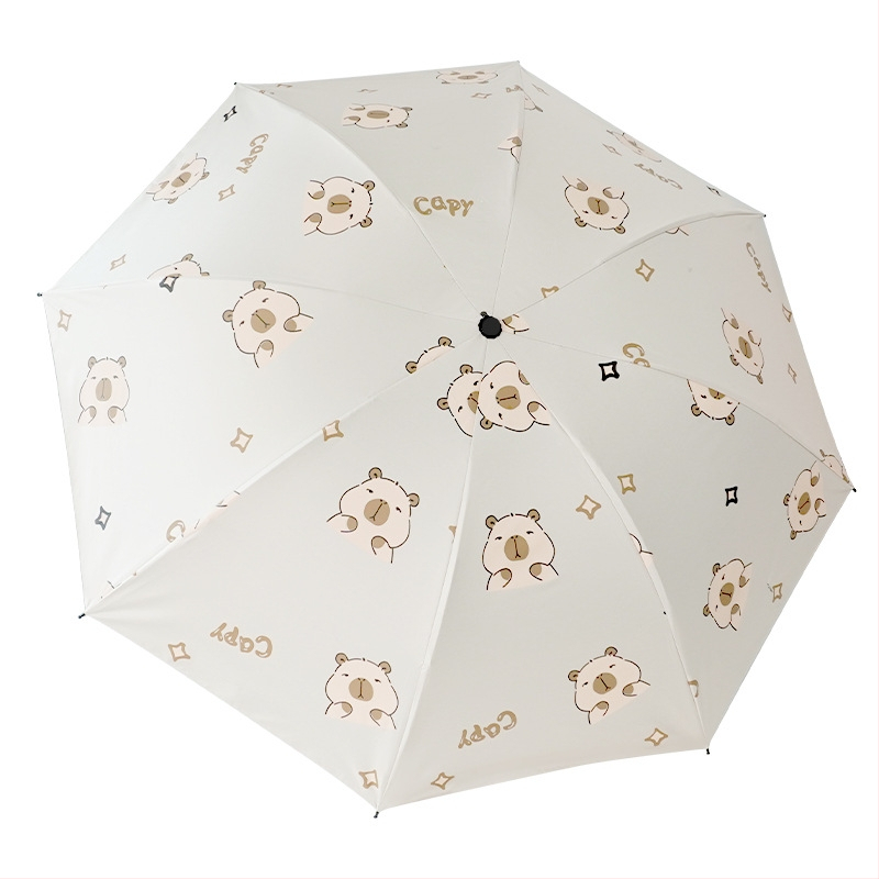 Automatinis „Capibala“ mielas skėtis moterims, animacinis kapibaros sulankstomas skėtis, saulėtas ir lietus, dvigubos paskirties, apsaugantis nuo saulės, juodas guminis skėtis