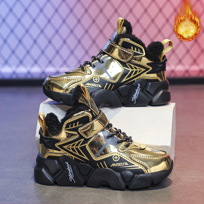 Chlapčenské topánky Zimné nové detské ľahké bežecké tenisky na suchý zips, detské teplé bavlnené topánky s flísovou podšívkou