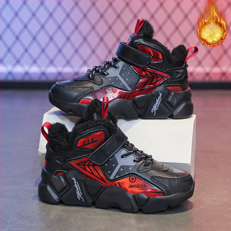 Chlapčenské topánky Zimné nové detské ľahké bežecké tenisky na suchý zips, detské teplé bavlnené topánky s flísovou podšívkou