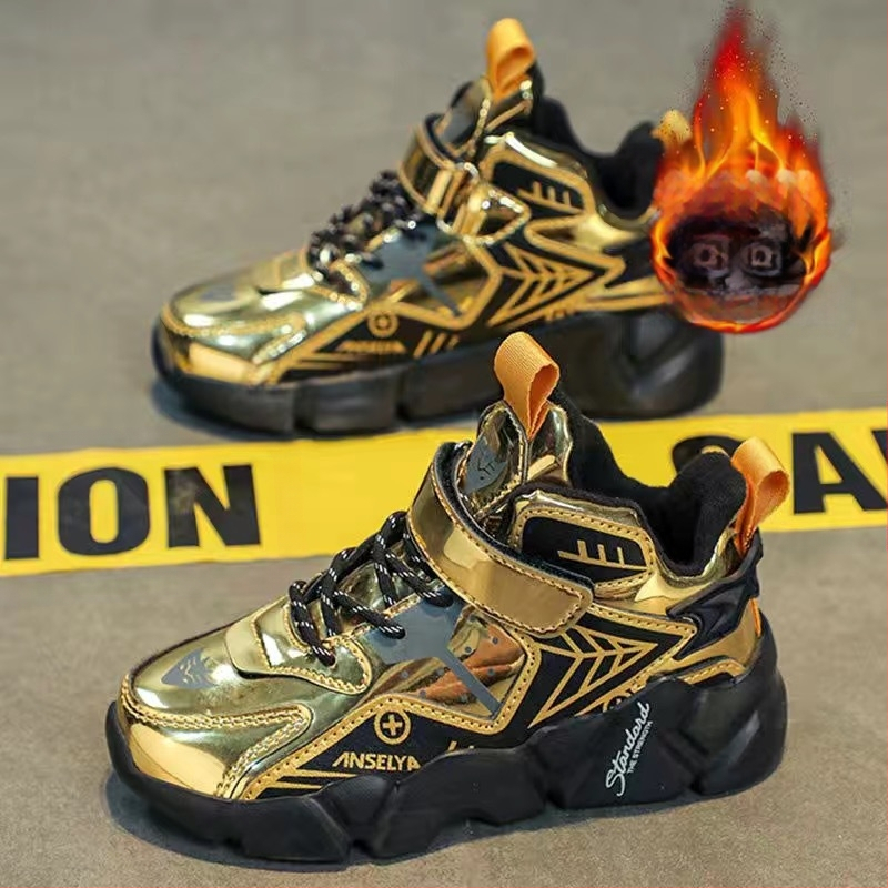 Chlapčenské topánky Zimné nové detské ľahké bežecké tenisky na suchý zips, detské teplé bavlnené topánky s flísovou podšívkou