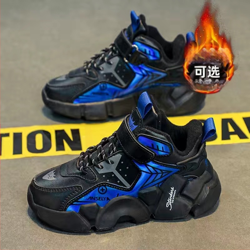 Chlapčenské topánky Zimné nové detské ľahké bežecké tenisky na suchý zips, detské teplé bavlnené topánky s flísovou podšívkou