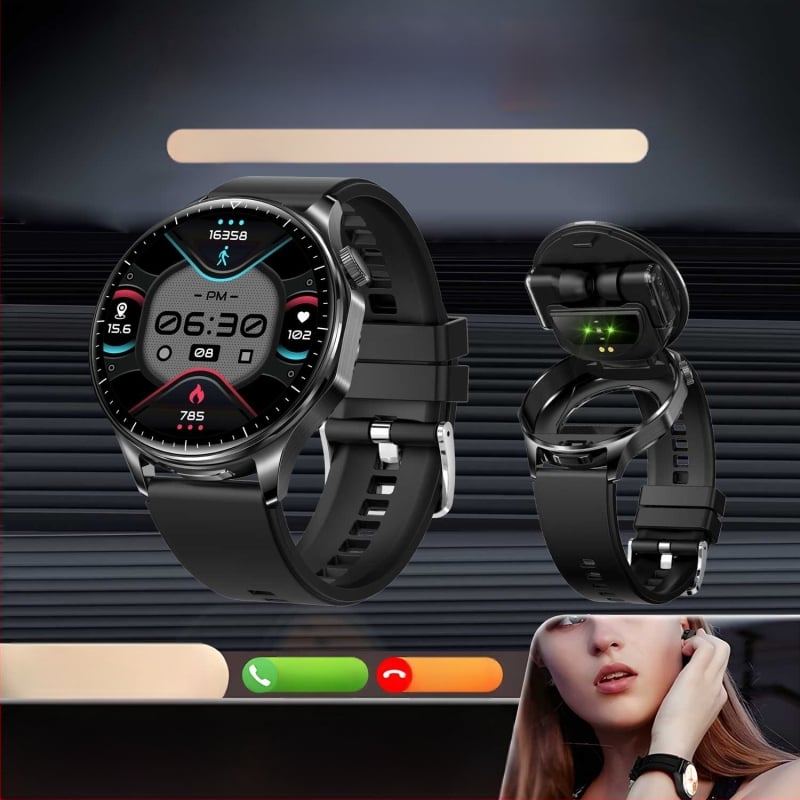 Нов интелигентен ултратънък флип водоустойчив Bluetooth часовник с слушалки, две в едно, многофункционална спортна гривна за разговори