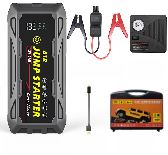 Nešiojamas daugiafunkcis vandeniui atsparus 12 V automobilio avarinio užvedimo maitinimo šaltinis, 66 W greito įkrovimo akumuliatorius