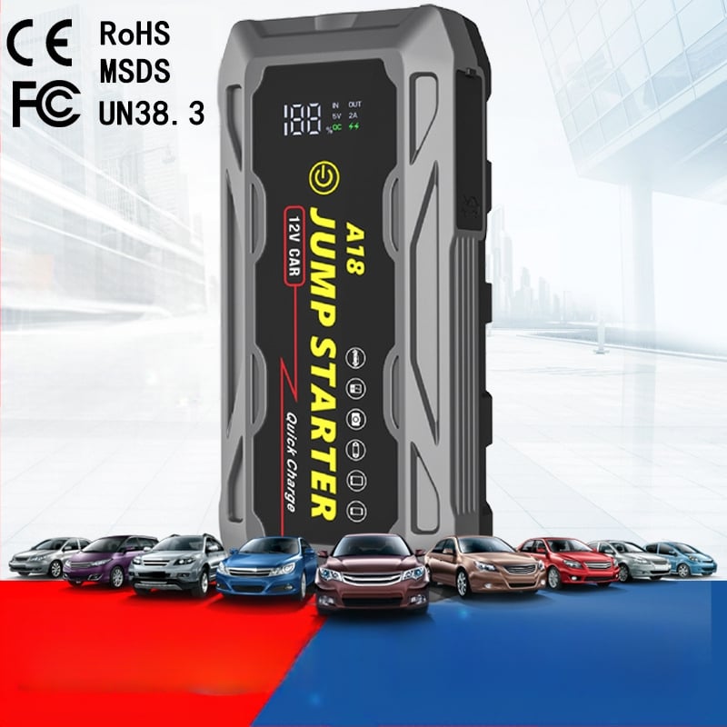 Nešiojamas daugiafunkcis vandeniui atsparus 12 V automobilio avarinio užvedimo maitinimo šaltinis, 66 W greito įkrovimo akumuliatorius