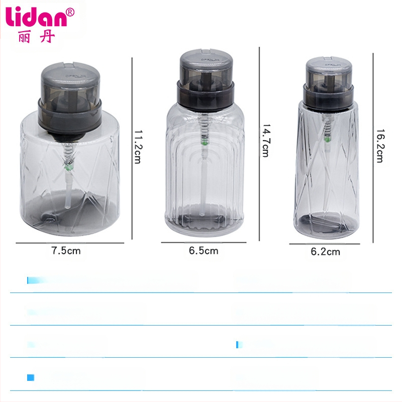 Japoniškas didelio pralaidumo nagų preso buteliukas skysto alkoholio buteliukas 200 ml nagų permatomas preso buteliukas su užraktu tuščias buteliukas