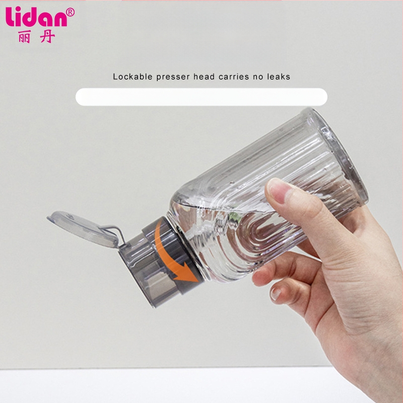 Japoniškas didelio pralaidumo nagų preso buteliukas skysto alkoholio buteliukas 200 ml nagų permatomas preso buteliukas su užraktu tuščias buteliukas