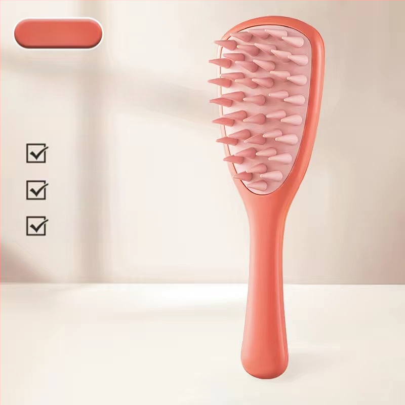 Pika käepidemega silikoonkamm majapidamispeanahale Meridian massaaži pika käepidemega šampoon puhastav ja sügelust leevendav massaažikamm šampoon