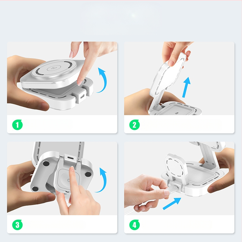 Uus F5 kokkupandav kolm-ühes juhtmevaba laadija mobiiltelefoni juhtmevaba kiirlaadimisalus kella kõrvaklappide laadija