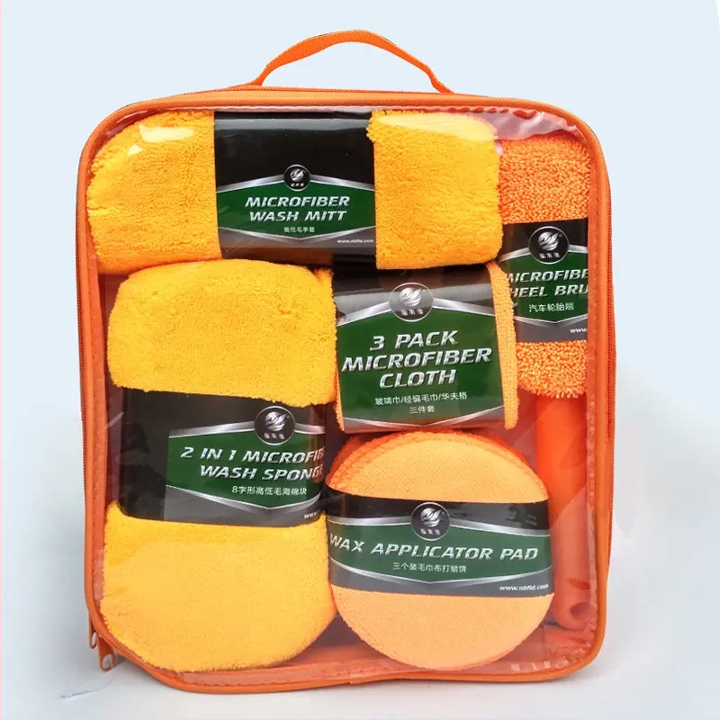 Autopuhastuskindad, auto ilurätik, riie, vahatamiskäsn, rattahari, 9-osaline autopesuri tööriistade puhastusülikond