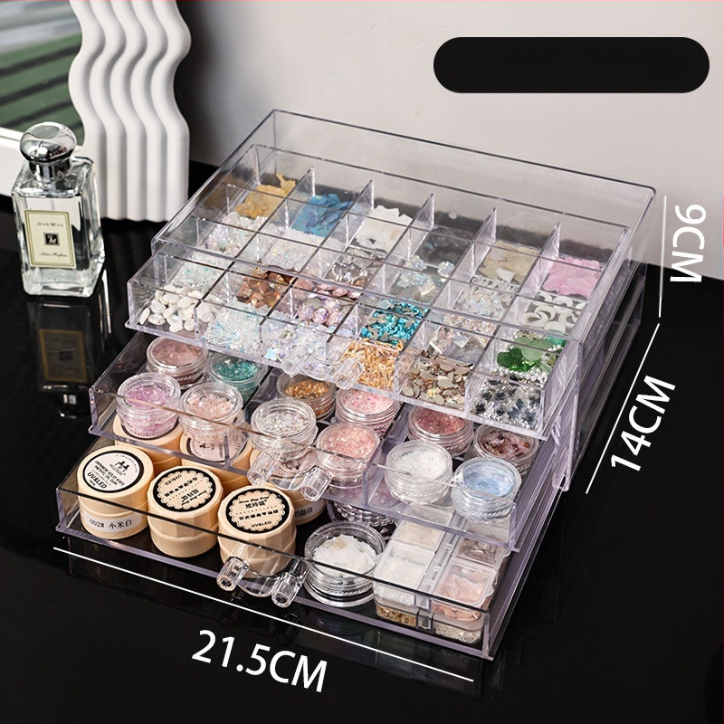 Küünekunsti ehtekarpi saab panna fototeraapia masina küünelakigeeli tööriista hoiukarbi akrüülist läbipaistva sahtli tüüpi ehtekarpi