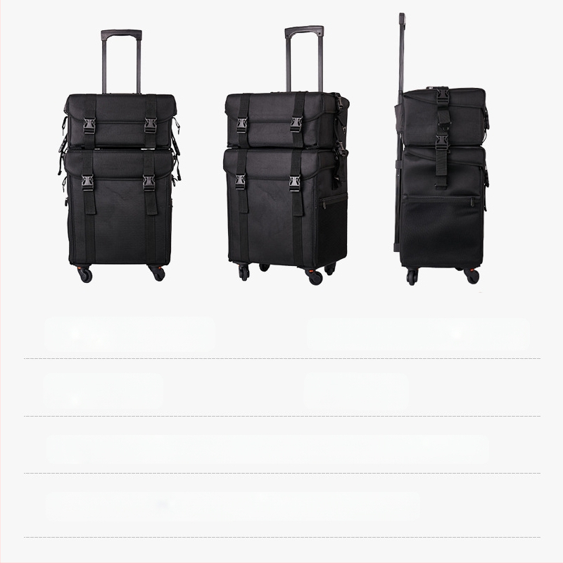 Kahekihiline Oxfordi riidest meigikarp ja meigikunstniku käru meigikarp suure mahutavusega käruga tätoveeringute ja tikandite ilu- ja juuksuritarvete hoiukarbiga