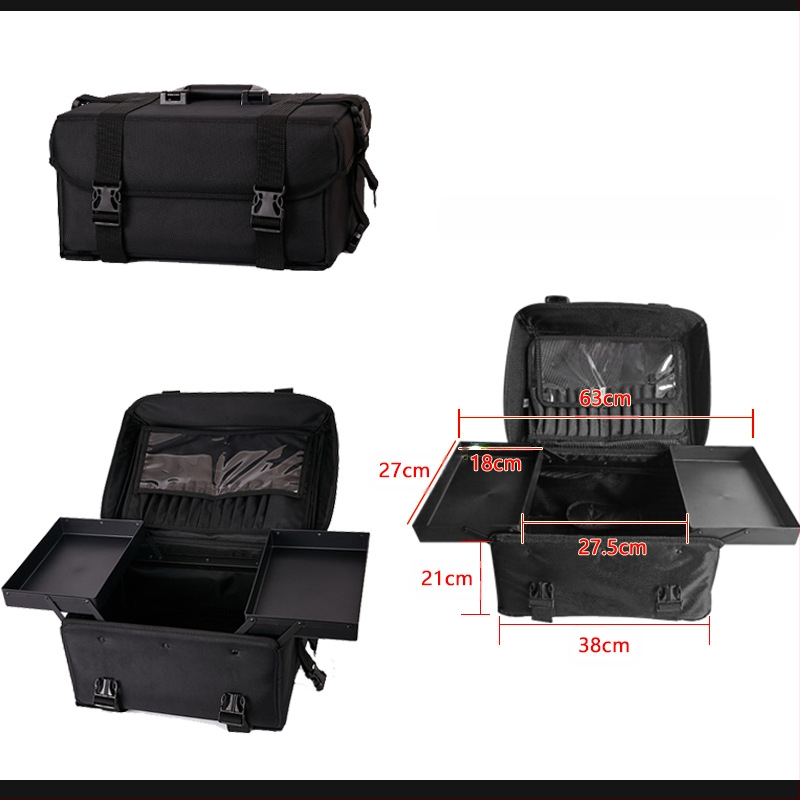 Kahekihiline Oxfordi riidest meigikarp ja meigikunstniku käru meigikarp suure mahutavusega käruga tätoveeringute ja tikandite ilu- ja juuksuritarvete hoiukarbiga