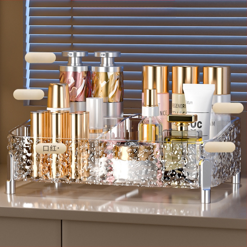 Läbipaistev akrüülist vannitoa ühiselamu lauaarvuti meigikarbi hoiukast, tolmukindel tualettlaud, nahahooldustoodete hoiuriiul