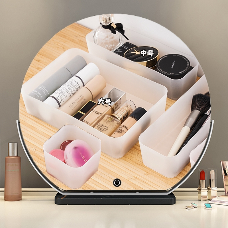 Läbipaistev akrüülist vannitoa ühiselamu lauaarvuti meigikarbi hoiukast, tolmukindel tualettlaud, nahahooldustoodete hoiuriiul