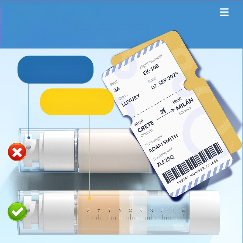 Vakuuma pudeļu pildīšanas pārnēsājamā smidzināšanas pudele emulsijas presei, caurspīdīga ceļošana ar mēroga kosmētikas pudeļu pildīšanas uzvalku