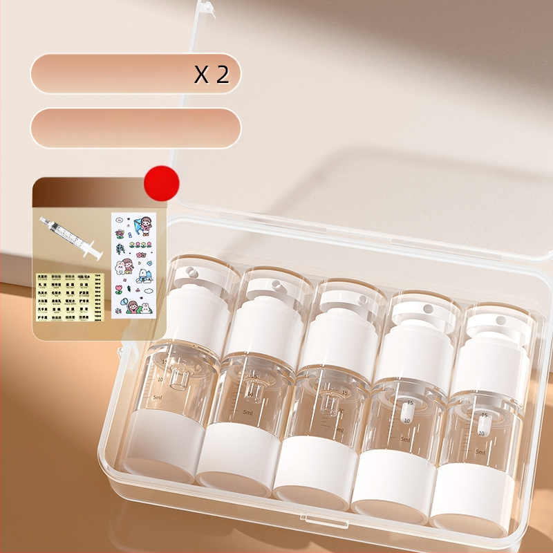 Vakuuma pudeļu pildīšanas pārnēsājamā smidzināšanas pudele emulsijas presei, caurspīdīga ceļošana ar mēroga kosmētikas pudeļu pildīšanas uzvalku