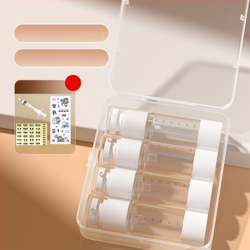 Vakuuma pudeļu pildīšanas pārnēsājamā smidzināšanas pudele emulsijas presei, caurspīdīga ceļošana ar mēroga kosmētikas pudeļu pildīšanas uzvalku