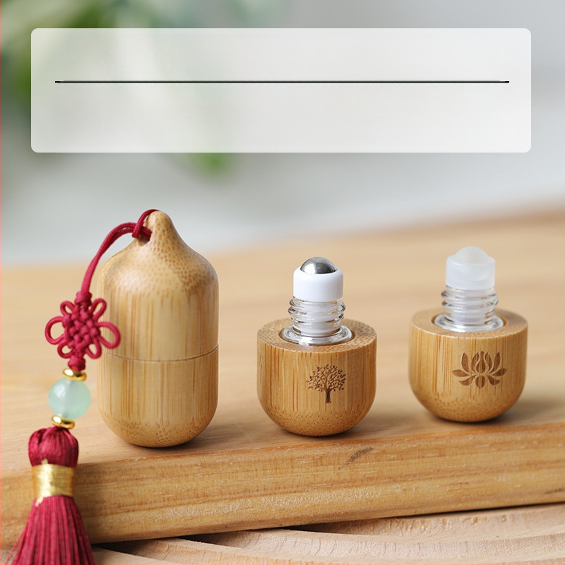 Bambusest eeterliku õli helmeste pudel 1ml loominguline väikese mahutavusega jagatud parfüümi essents kaasaskantav antiikne tutiga puidust helmeste pudel
