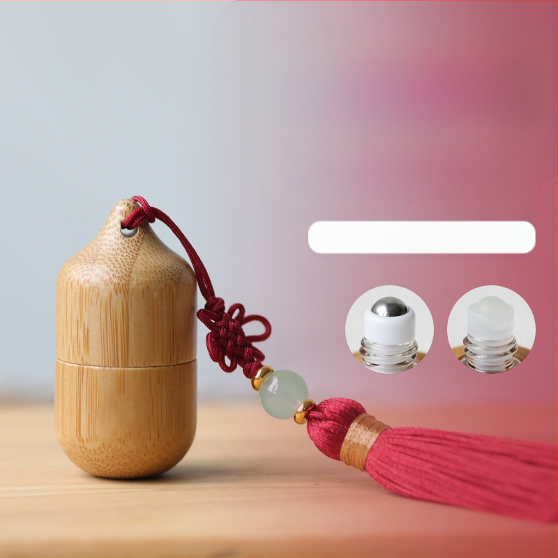Bambusest eeterliku õli helmeste pudel 1ml loominguline väikese mahutavusega jagatud parfüümi essents kaasaskantav antiikne tutiga puidust helmeste pudel