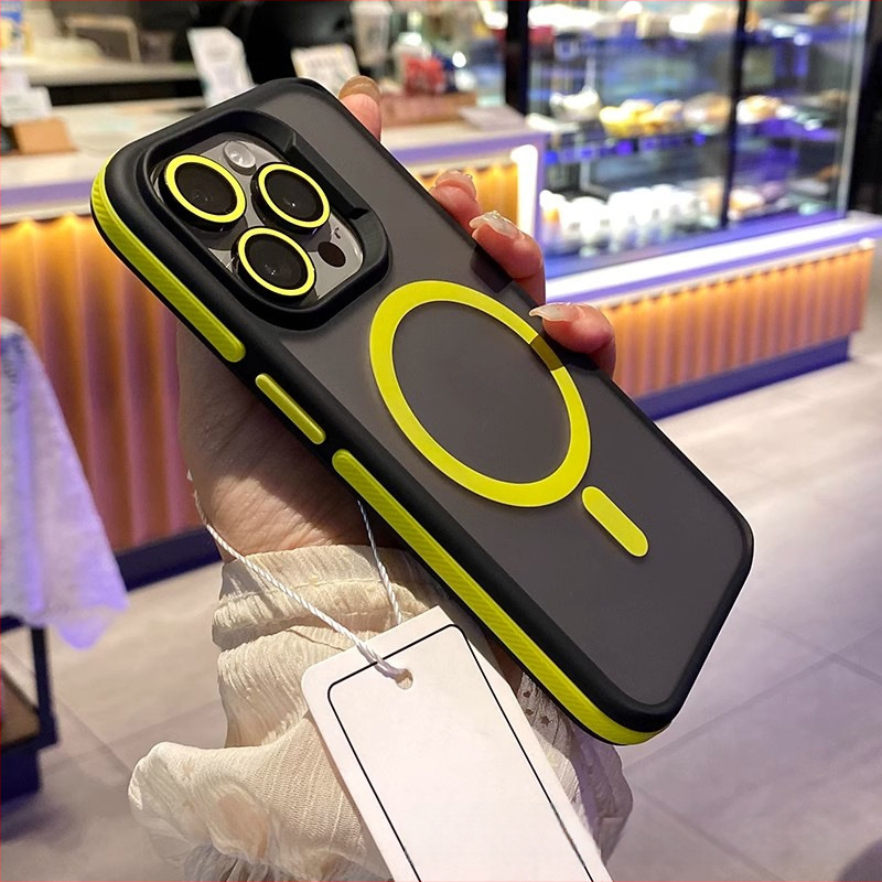 Apple 16ProMax mobiiltelefoni ümbrisele, kahevärviline magnetiline iPhone14 mattnahast Magsafe kaitseümbris