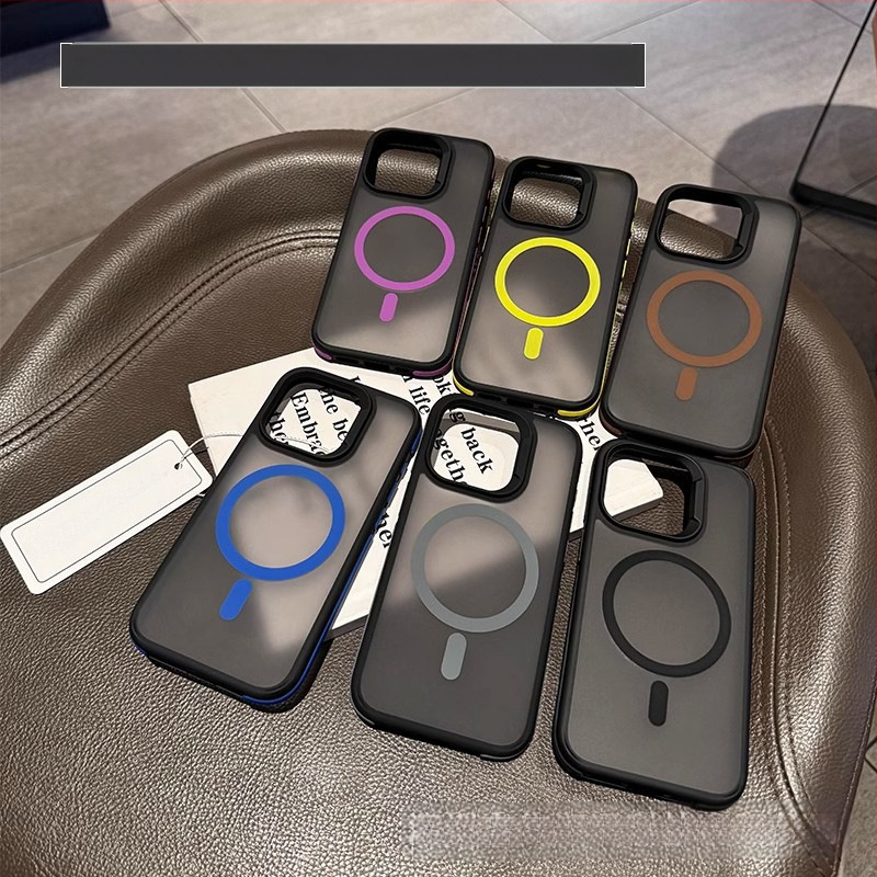 Apple 16ProMax mobiiltelefoni ümbrisele, kahevärviline magnetiline iPhone14 mattnahast Magsafe kaitseümbris