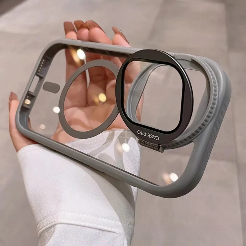 Piemērots iPhone 17 Pro Max telefona maciņam, lēcas vāciņa kronšteinam, caurspīdīgam, magnētiskam Apple 16 pretnodiluma aizsargvāciņam