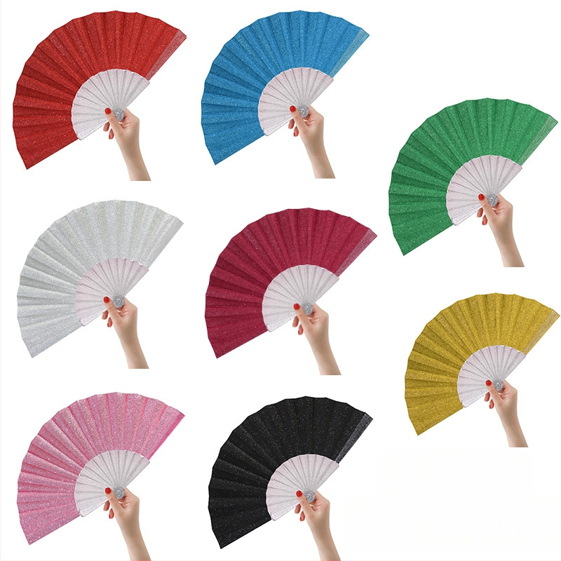 Piiriülene kuummüügis kokkupandav ventilaator, välklambiga pulberriie, läbipaistev plastventilaator, seitsmetolline peen naiste fännipidu tantsuventilaator