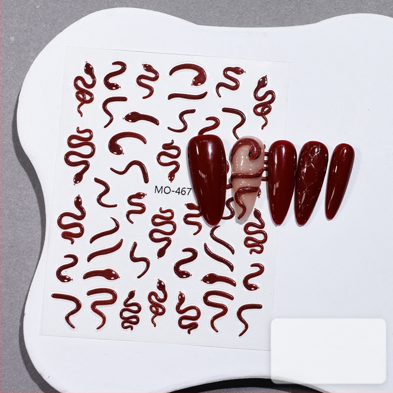 Uus Fugui väike punane madu reljeefne küünekunsti kleebis armas väike valge madu liblikas nutikas väike madu mao seljaliimiga küünekleebis