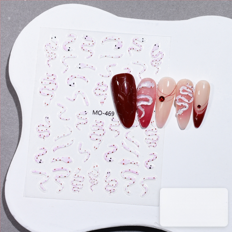 Uus Fugui väike punane madu reljeefne küünekunsti kleebis armas väike valge madu liblikas nutikas väike madu mao seljaliimiga küünekleebis