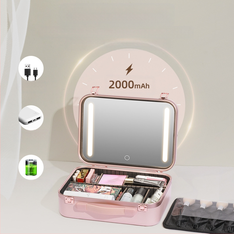Meigikott lambiga peegliga LED-lambiga Professionaalne kaasaskantav reisikast suure mahutavusega kosmeetikatoodete hoiukarp meigikunstnikule