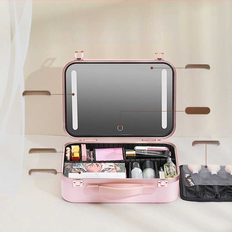 Meigikott lambiga peegliga LED-lambiga Professionaalne kaasaskantav reisikast suure mahutavusega kosmeetikatoodete hoiukarp meigikunstnikule