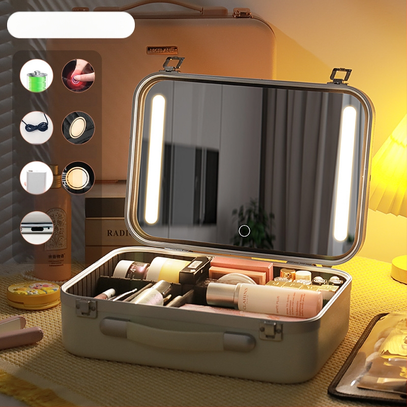 Meigikott lambiga peegliga LED-lambiga Professionaalne kaasaskantav reisikast suure mahutavusega kosmeetikatoodete hoiukarp meigikunstnikule