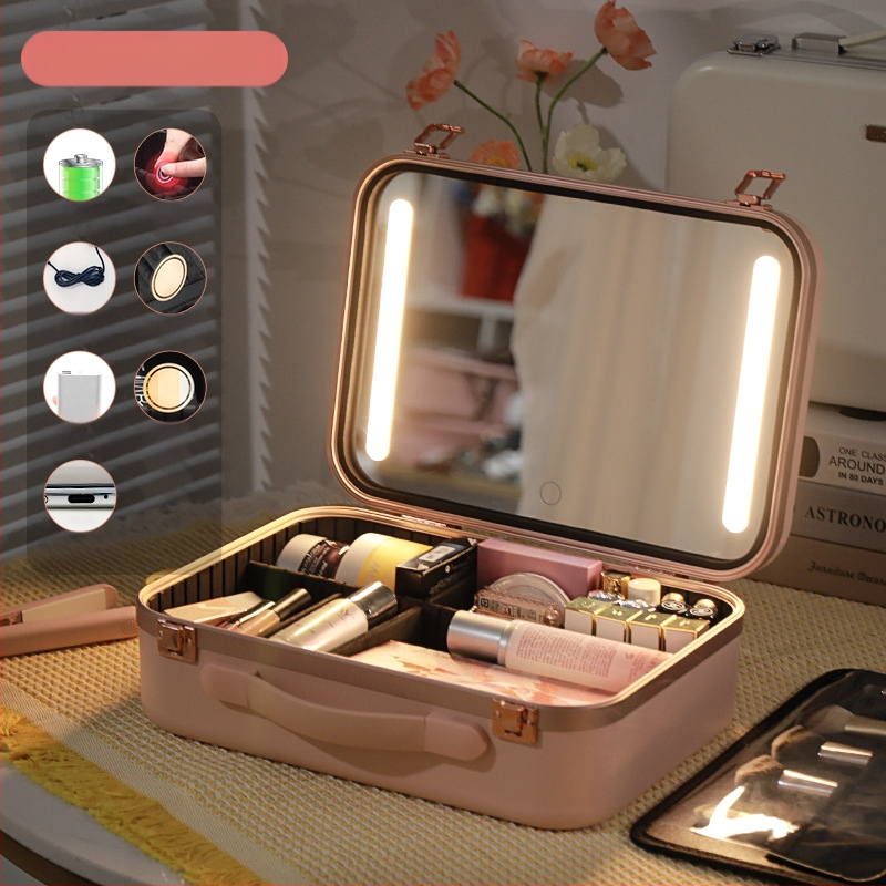 Meigikott lambiga peegliga LED-lambiga Professionaalne kaasaskantav reisikast suure mahutavusega kosmeetikatoodete hoiukarp meigikunstnikule