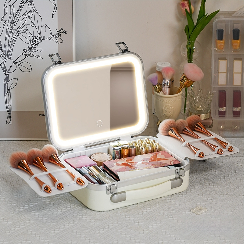 Meigikott lambiga peegliga LED-lambiga Professionaalne kaasaskantav reisikast suure mahutavusega kosmeetikatoodete hoiukarp meigikunstnikule