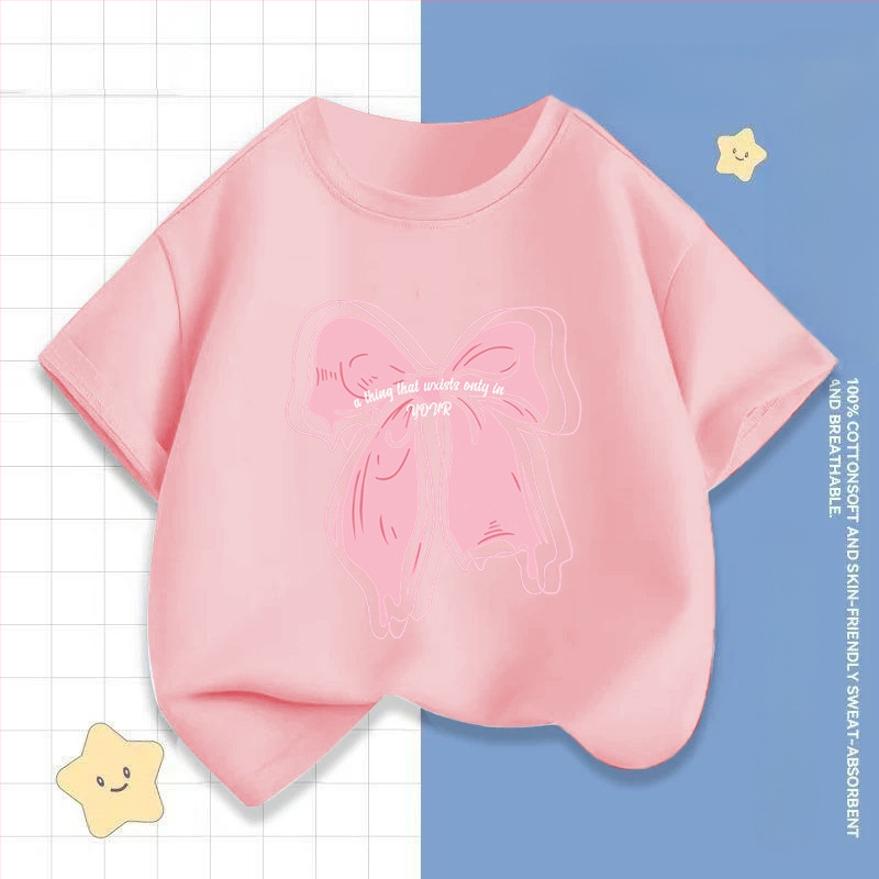 2242 # Tüdrukute lühikeste varrukatega T-särk Suvine uus laste poolvarrukatega topid Moodsad beebiriided Suvised laste riided