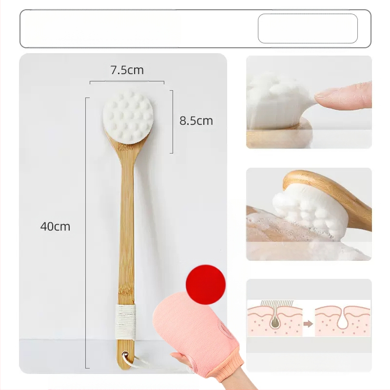 Vannihari kassiküünisega pehmete karvadega pika käepidemega vannihari meestele ja naistele naha hõõrumiseks muda vannirätikuga kehahari seljale