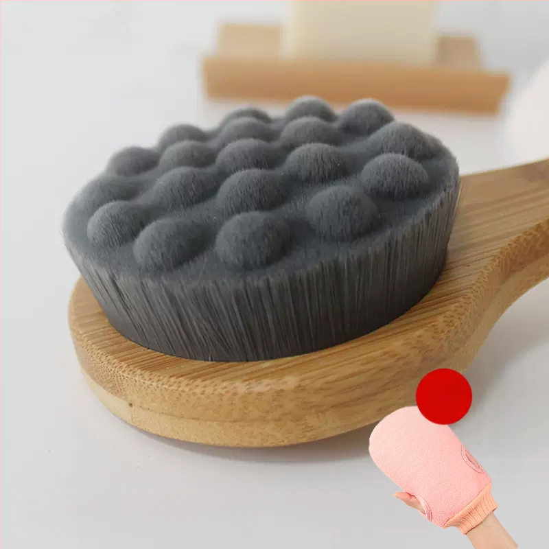 Vannihari kassiküünisega pehmete karvadega pika käepidemega vannihari meestele ja naistele naha hõõrumiseks muda vannirätikuga kehahari seljale