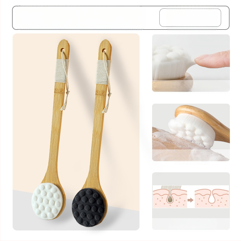 Vannihari kassiküünisega pehmete karvadega pika käepidemega vannihari meestele ja naistele naha hõõrumiseks muda vannirätikuga kehahari seljale