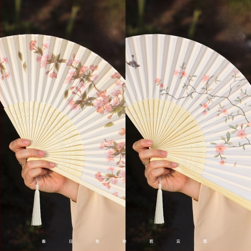 Hiina stiilis kokkupandav suveventilaator, laste kokkupandav tantsuventilaator, iidse stiili Hanfu Cheongsami fotoga kaasaskantav bambusventilaator