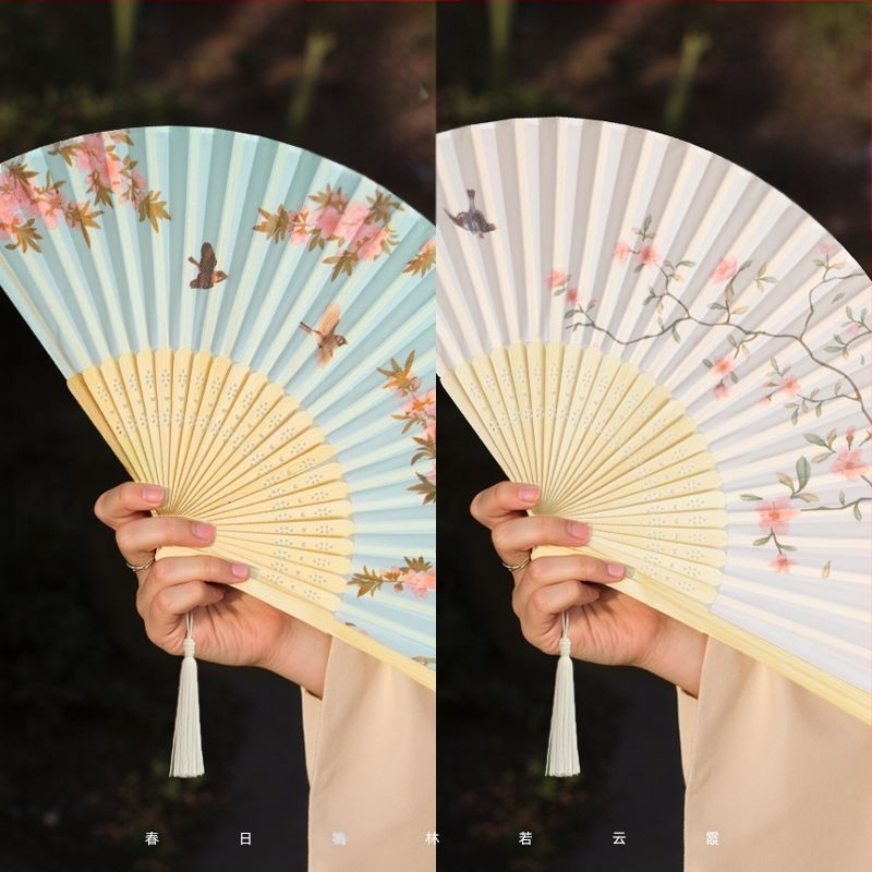 Hiina stiilis kokkupandav suveventilaator, laste kokkupandav tantsuventilaator, iidse stiili Hanfu Cheongsami fotoga kaasaskantav bambusventilaator