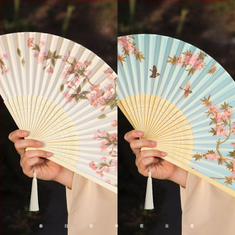 Hiina stiilis kokkupandav suveventilaator, laste kokkupandav tantsuventilaator, iidse stiili Hanfu Cheongsami fotoga kaasaskantav bambusventilaator