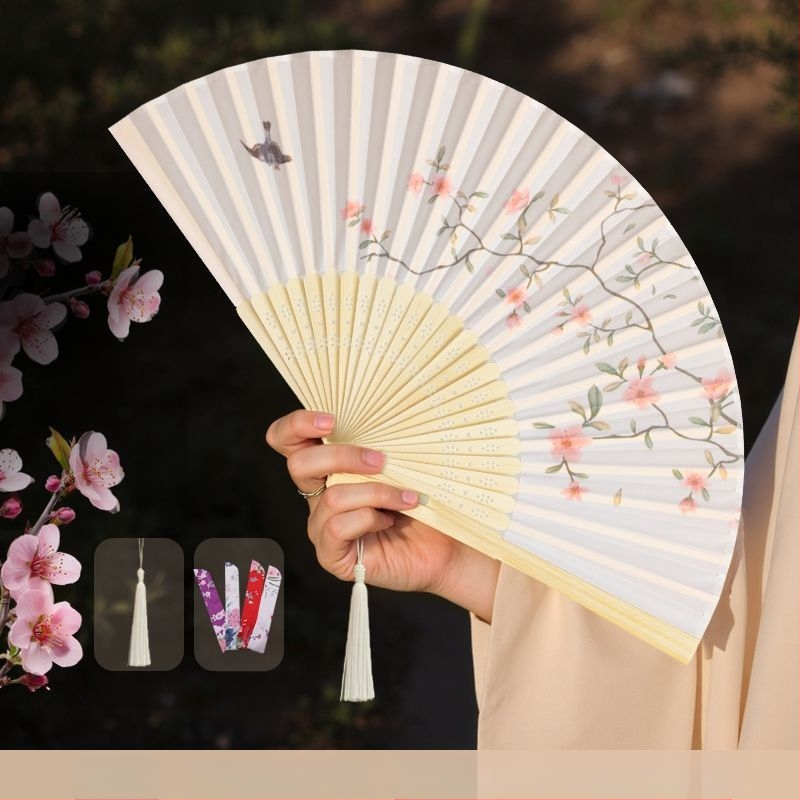 Hiina stiilis kokkupandav suveventilaator, laste kokkupandav tantsuventilaator, iidse stiili Hanfu Cheongsami fotoga kaasaskantav bambusventilaator