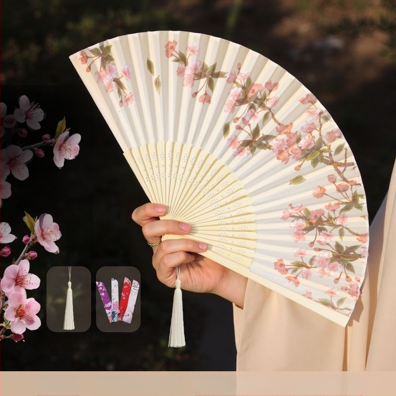 Hiina stiilis kokkupandav suveventilaator, laste kokkupandav tantsuventilaator, iidse stiili Hanfu Cheongsami fotoga kaasaskantav bambusventilaator